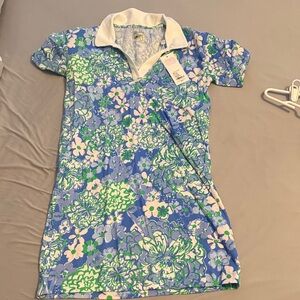 Lilly Pulitzer Kids Polo dresswith Blue and Green Floral Pattern